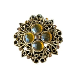 Premier Design Daybreak Gold Tone Metal Gold & Amber Rhinestone Fashion Brooch